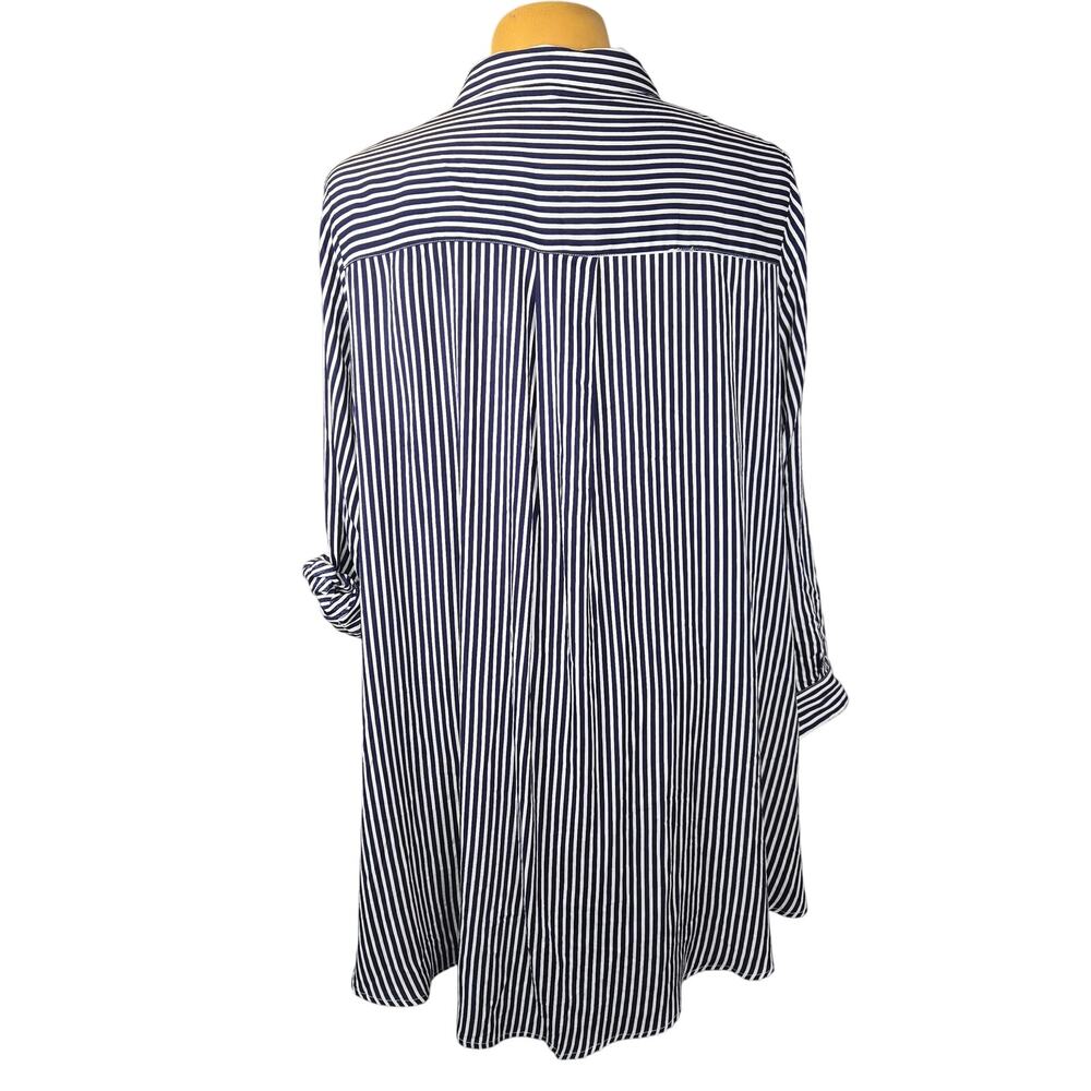 Arna York Collection 18/20 Navy Blue White Striped Button Front Tunic Top Flowy - Picture 4 of 10